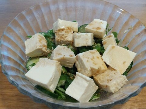 豆腐と水菜、オクラサラダ